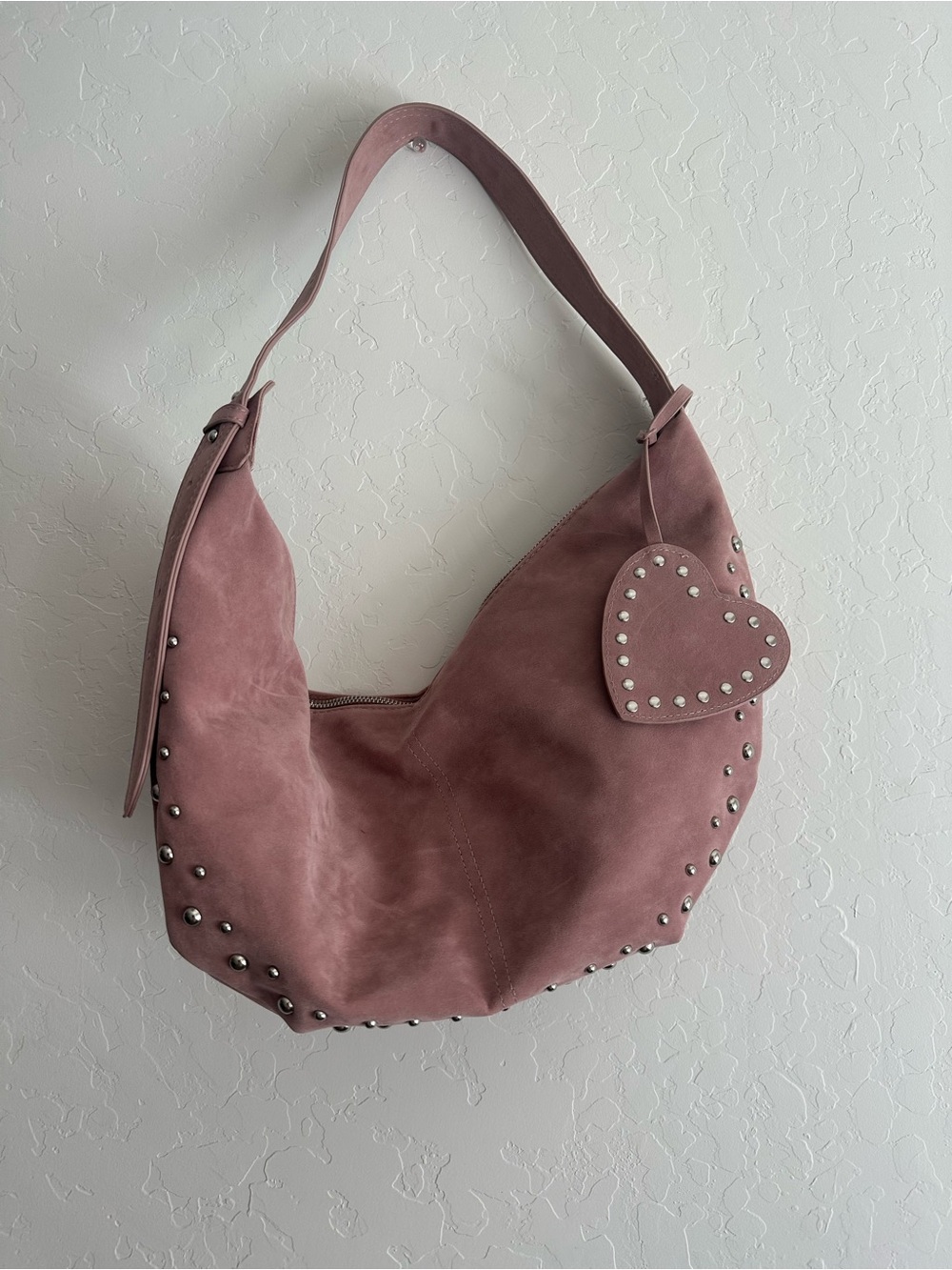 Suede Studded Bag in Dusty Rose